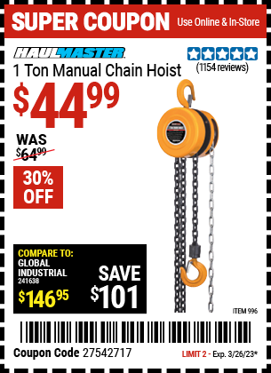 HAUL-MASTER: 1 Ton Manual Chain Hoist