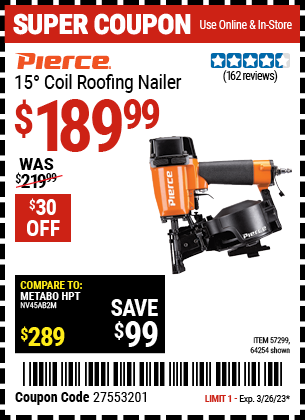 PIERCE: 15 Professional Coil Roofing Nailer