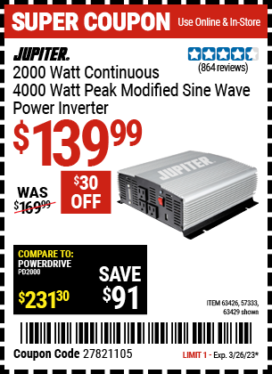 JUPITER: 2000 Watt Continuous/4000 Watt Peak Modified Sine Wave Power Inverter
