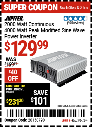 JUPITER: 2000 Watt Continuous/4000 Watt Peak Modified Sine Wave Power Inverter