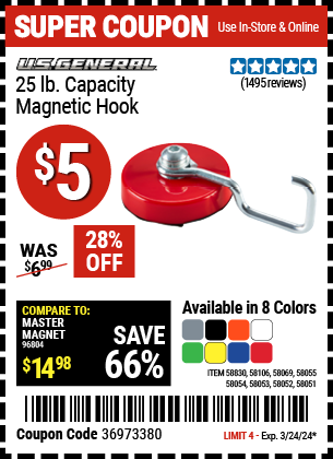 U.S. GENERAL: 25 lb. Magnetic Hook,