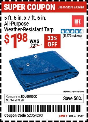 HFT: 5 ft. 6 in. x 7 ft. 6 in. Blue All-Purpose Weather-Resistant Tarp