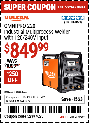 VULCAN OMNIPRO: 220 Industrial Multiprocess Welder with 120/240V Input
