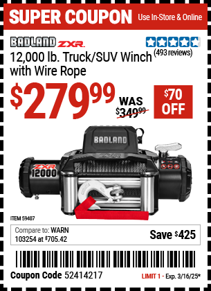BADLAND ZXR: 12,000 lb. Truck/SUV Winch with Wire Rope