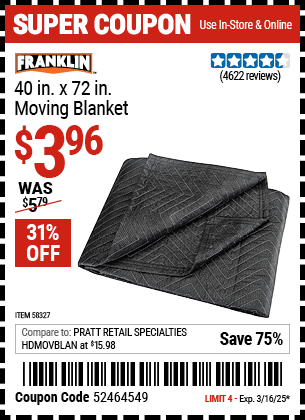 FRANKLIN: 40 in. x 72 in. Moving Blanket