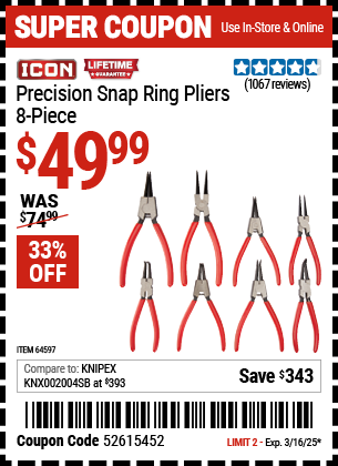 ICON: Precision Snap Ring Pliers, 8 Piece
