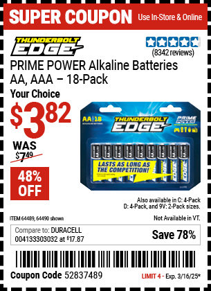 THUNDERBOLT EDGE: AA PRIME POWER Alkaline Batteries, 18 Pack