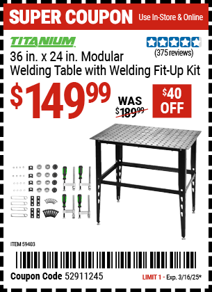 TITANIUM: 36 in. x 24 in. Modular Welding Table with Welding Fit-Up Kit