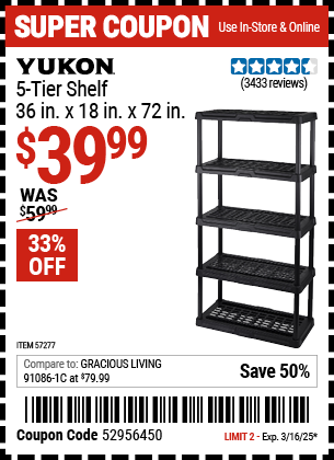 YUKON: 5-Tier Shelf, 36 in. x 18 in. x 72 in.