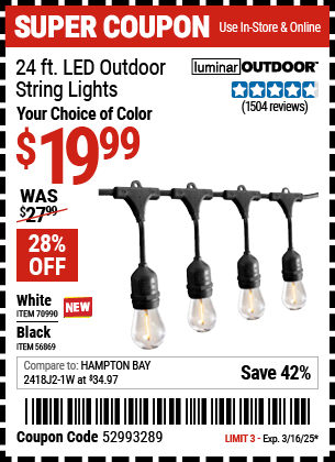 LUMINAR OUTDOOR: 24 ft. LED Outdoor String Lights, Black