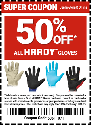50% OFF ALL HARDY GLOVES