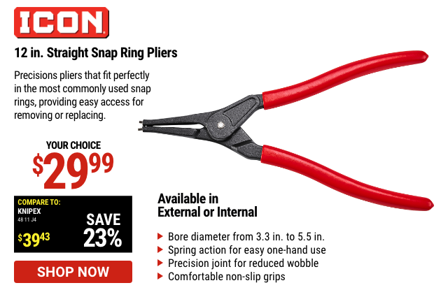 ICON: 12 In. External or Internal Straight Snap Ring Pliers