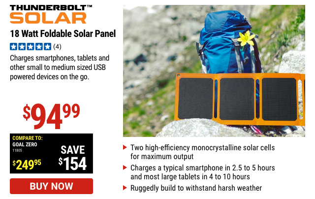 THUNDERBOLT SOLAR: 18 Watt Foldable Solar Panel