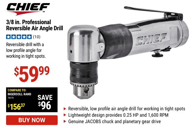 CHIEF: 3/8 In. Professional Reversible Air Angle Drill