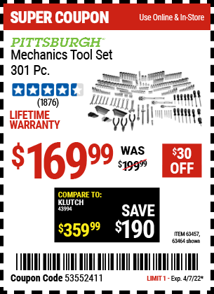 Mechanics Tool Set 301 Pc