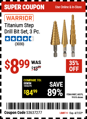 Titanium Step Drill Bit Set 3 Pc