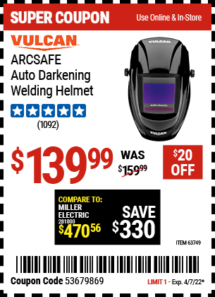 ARCSAFE Auto Darkening Welding Helmet