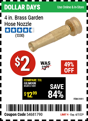 4 In Brass Garden Hose Nozzle