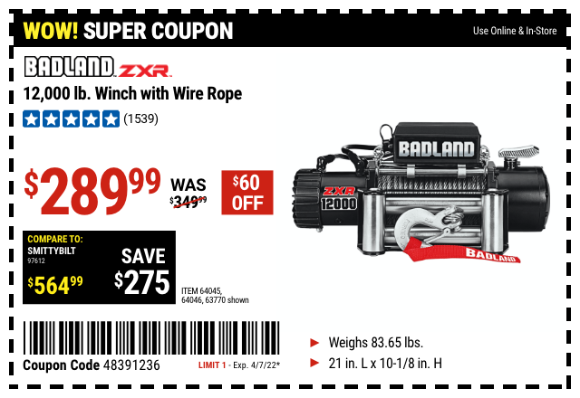 Badland: 12,000 lb. Winch With Wire Rope