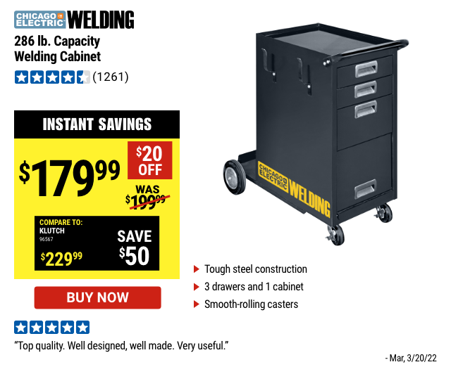 Chicago Electric: 286 lb. Capacity Welding Cabinet