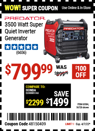 3500 Watt Super Quiet Inverter Generator