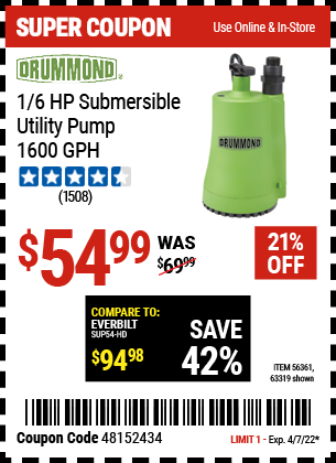 1 6 HP Submersible Utility Pump 1600 GPH