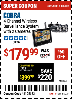 4 Channel Wireless Surveillance System with 2 Cameras