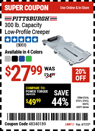 300 lb Capacity Low Profile Creeper Gray