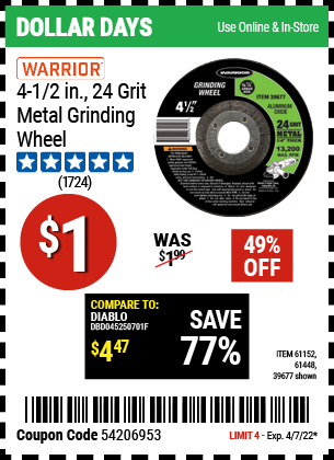 4 1/2 in 24 Grit Metal Grinding Wheel