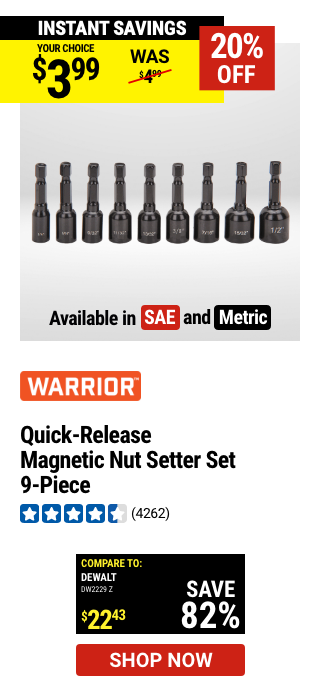 WARRIOR: Quick Release Magnetic Nut Setter Set, 9 Piece