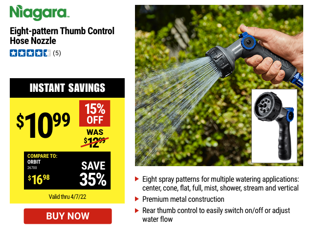 Niagara: Eight Pattern Thumb Control Hose Nozzle