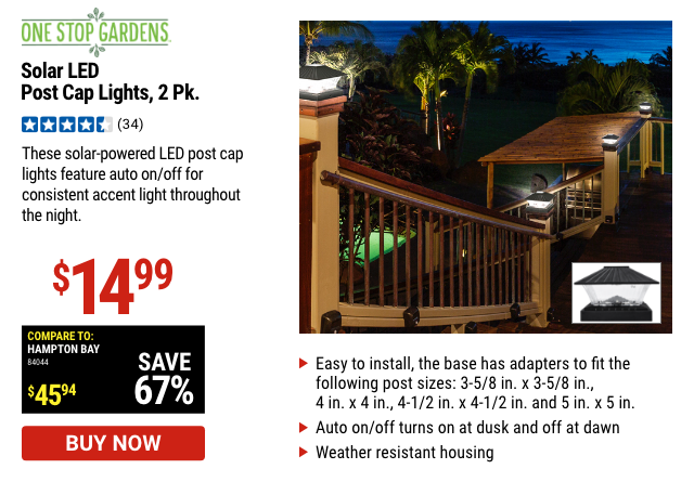 One Stop Gardens: Solar LED Post Caps Lights, 2 Pk