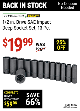 13PC 1/2DR SAE IMPACT DEEP SKT