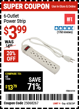HFT: 6 Outlet Power Strip