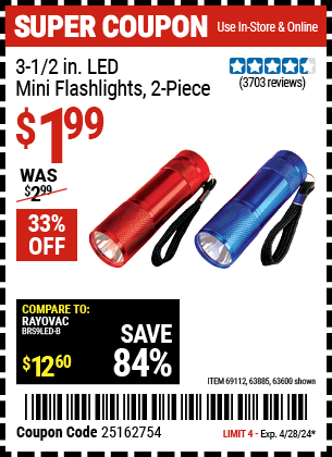 HFT: 2 Piece 3-1/2 in. LED Mini Flashlight