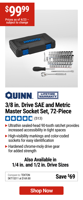 QUINN: 3/8 in. Drive, SAE and Metric Master Socket Set, 72-Piece