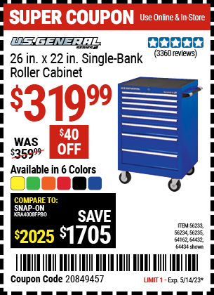 U.S. GENERAL: 26 in. x 22 in. Single Bank Roller Cabinet