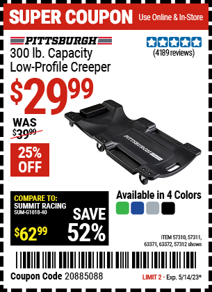 PITTSBURGH AUTOMOTIVE: 300 lb. Capacity Low-Profile Creeper
