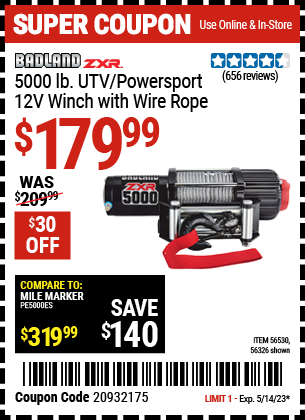 BADLAND ZXR: 5000 lb. UTV/Powersport 12V Winch with Wire Rope