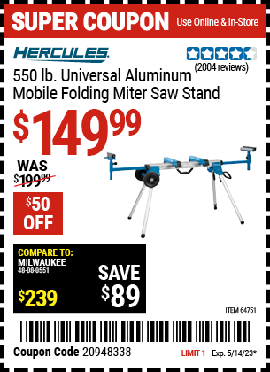 HERCULES: 550 lb. Universal Aluminum Mobile Folding Miter Saw Stand