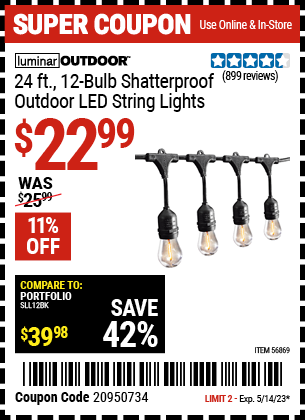 LUMINAR OUTDOOR: 24 ft., 12 Bulb Shatterproof Outdoor LED String Lights, Black