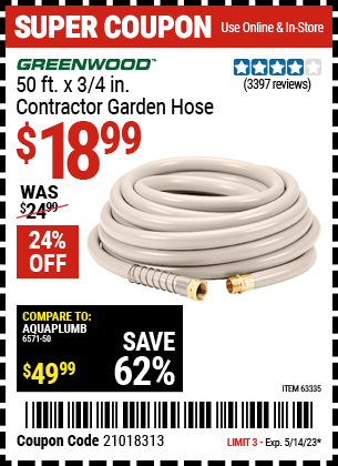 GREENWOOD: 50 ft. x 3/4 in. Contractor Garden Hose
