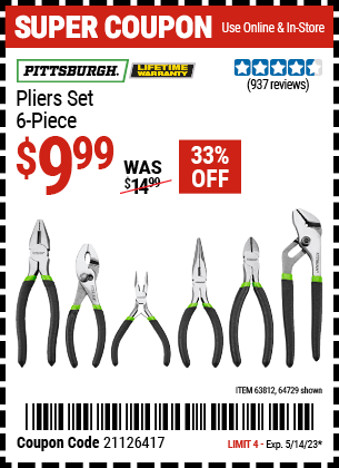 PITTSBURGH: Pliers Set, 6 Piece