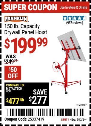 FRANKLIN: 150 lb. Capacity Drywall Panel Hoist