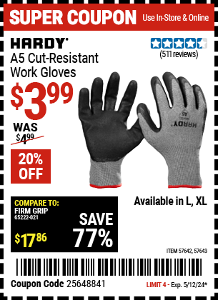 HARDY: A5 Cut-Resistant Work Gloves, Large