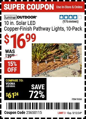 LUMINAR OUTDOOR: 10 in. Solar LED Copper Finish Pathway Lights, 10-Pack