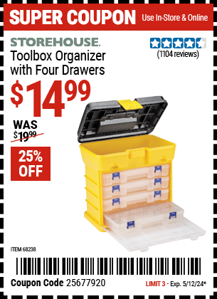STOREHOUSE: Toolbox Organizer with 4 Drawers