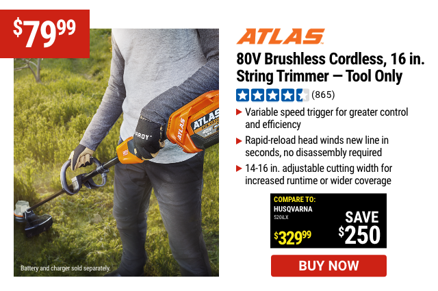 80V Brushless Cordless 16 in. String Trimmer - Tool Only