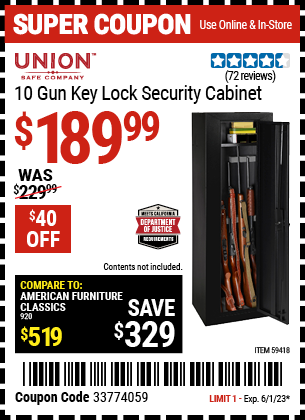 UNION SAFE COMPANY: 10 Gun Key Lock Security Cabinet