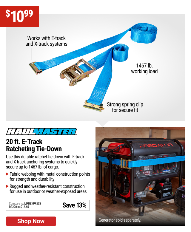 HAUL-MASTER 1467 lb. Capacity, 2 in. x 20 ft. E-Track Ratcheting Tie-Down
